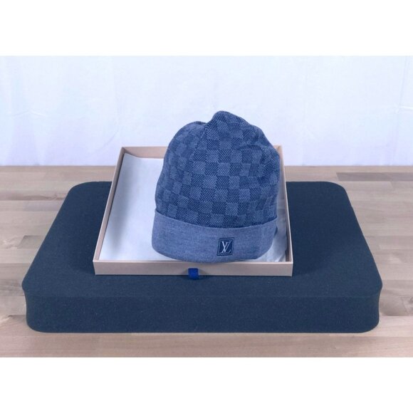 Louis Vuitton Damier Graphite Blue Wool Beanie Hat New - Picture 6 of 10